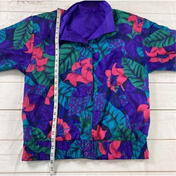 Joan Walters 90’s Vintage Purple Floral Reversible Windbreaker Jacket Size S - Picture 8 of 8